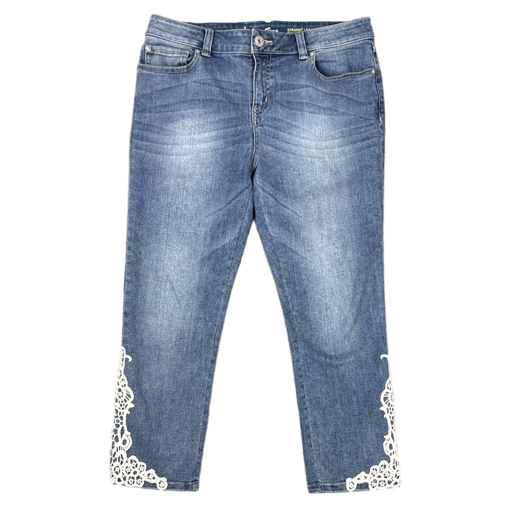 INC International Concepts Blue Cropped Jeans with White Lace SKU0997